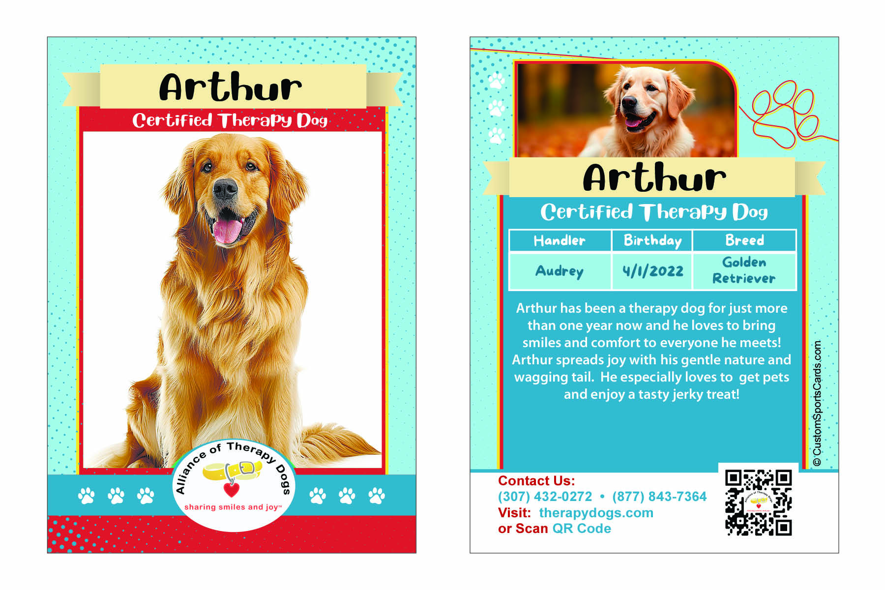 Image of custom trading card for Alliance of Therapy Dogs.