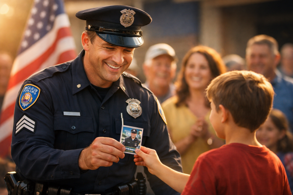 Officer honored with custom police hero card at community event