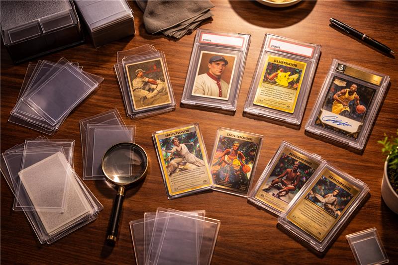 graded trading cards collection including vintage baseball cards and rare pokemon card in protective cases